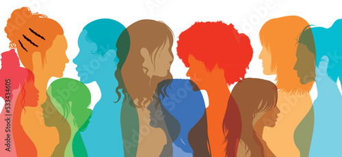 Multi-ethnic group of women who share information and ideas. Networking and communication between women of different cultures.