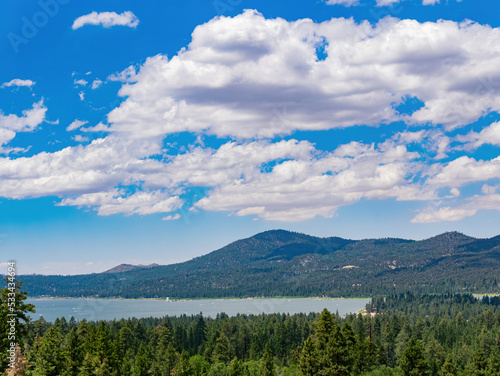 Sunny aerial view of the Big bear lake