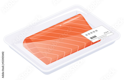 トレーに入ったサーモンの切り身のイラスト_刺身