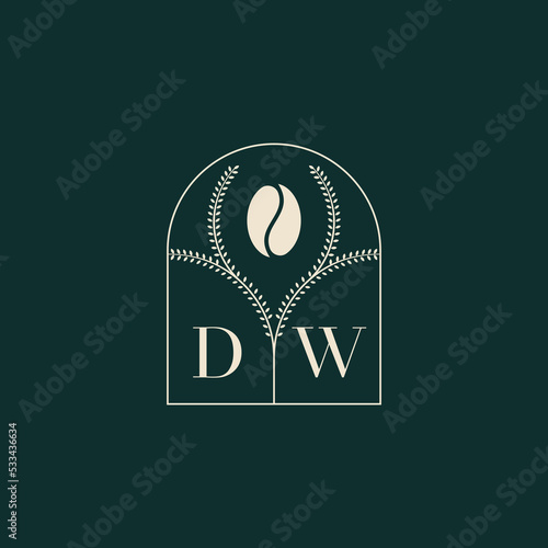 DW initial monogram with coffee bean logo design photo