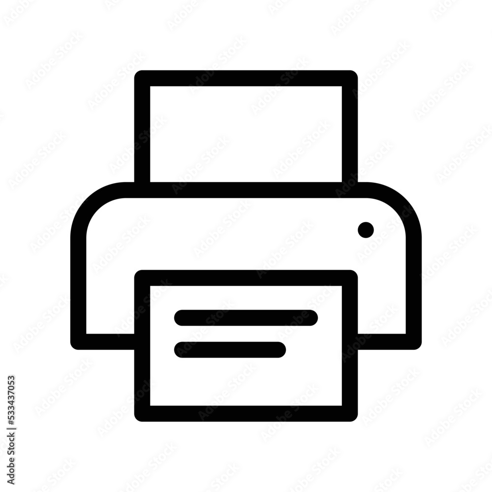 Print icon with printer and paper in black outline style Print icon with printer and paper in black outline style