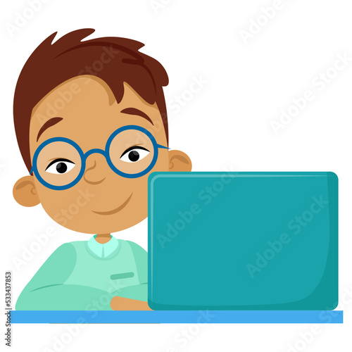 Asian boy study using computer