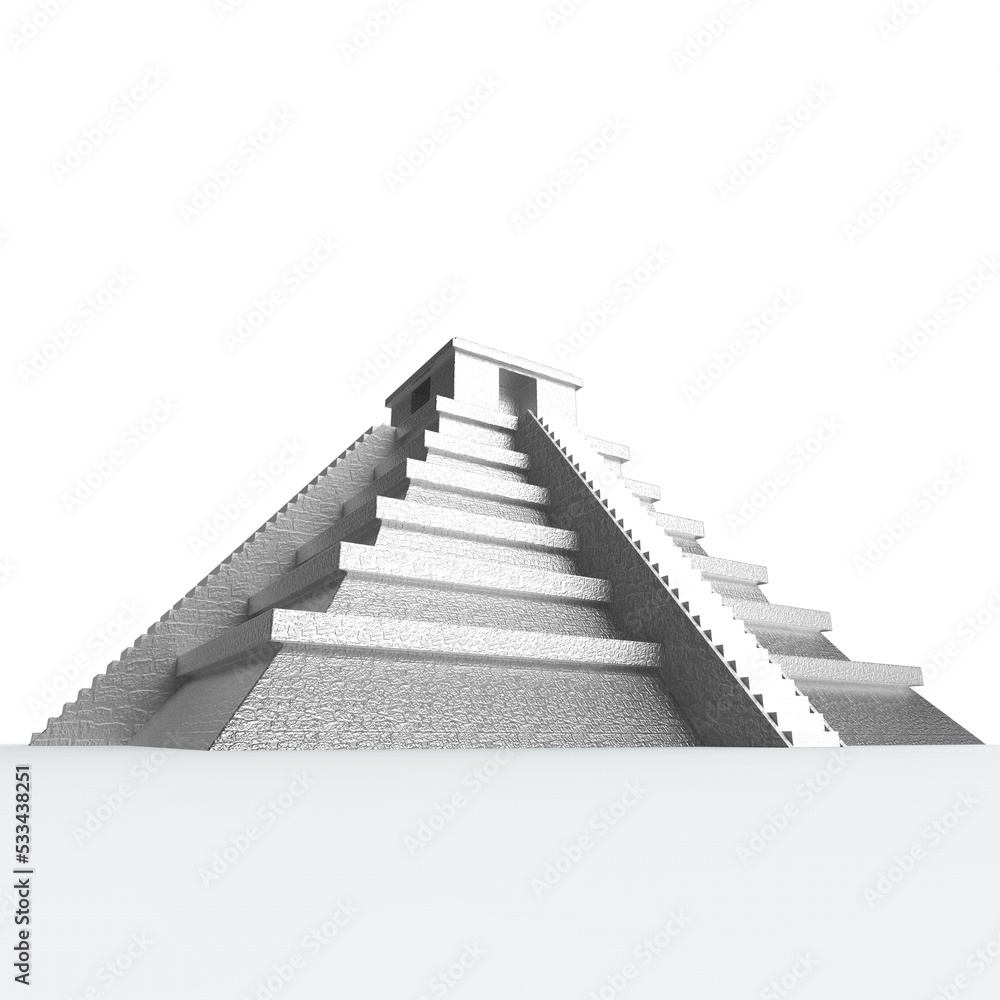 Fototapeta premium Precious golden metal Mexican Mayan Aztec Pyramid, high quality 3d render isolated on transparent.