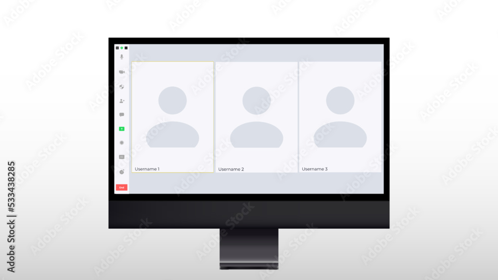 Video chat interface, user web video call window with circular spiral wave or loading. Social media concept. Vector illustration Video chat interface, user web video call window with circular spiral wave or loading. Social media concept. Vector illustration