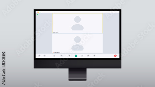 video conference call interface vector template. online communication computer program screen mock up. remote quarantine learning, job, training, webinar. white background. Vector illustration