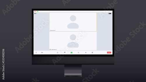 video conference call interface vector template. online communication computer program screen mock up. remote quarantine learning, job, training, webinar. white background. Vector illustration