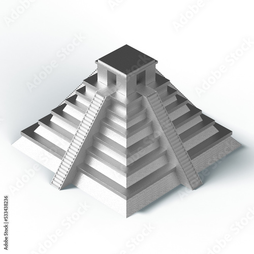 Precious golden metal Mexican Mayan Aztec Pyramid, high quality 3d render isolated on transparent.