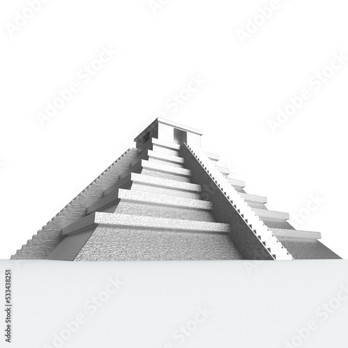 Precious golden metal Mexican Mayan Aztec Pyramid, high quality 3d render isolated on transparent.