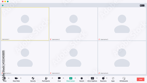 Template video conference user interface, video conference calls window overlay.Nine users. Vector illustration