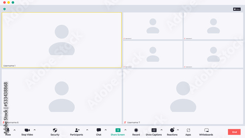 Vector illustration of the layout of a video conference app. Perfect for design elements from online meeting mock up, webinar, and virtual class. Vector illustration