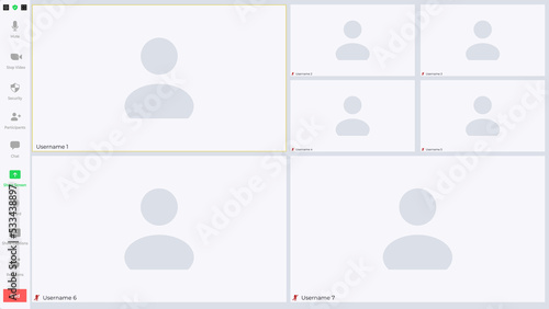 Template video conference user interface, video conference calls window overlay.Seven users. Vector illustration