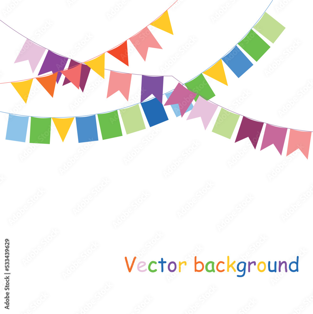Fototapeta premium Carnival garland with flags. Decorative colorful party pennants for birthday celebration, festival and fair decoration. Holiday background with hanging flags.