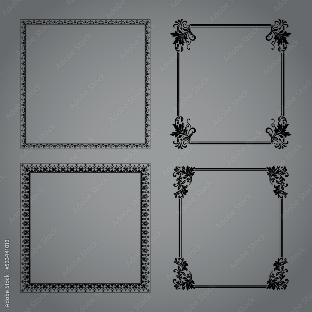 Obraz premium Set of decorative frames Elegant vector element for design in Eastern style, place for text. Floral black and gray borders. Lace illustration for invitations and greeting cards