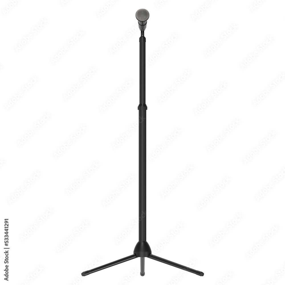 3D rendering illustration of a microphone on stand 3D rendering illustration of a microphone on stand
