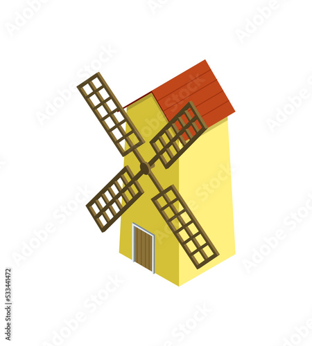 Rural windmill isometric 3D element. Natural farming, traditional agribusiness isolated vector illustration.