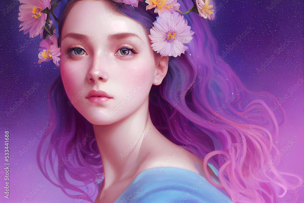 Digital illustration of a beautiful pastel fantasy princess. Illustration of image for female make-up. Digital illustration of a beautiful pastel fantasy princess. Illustration of image for female make-up.