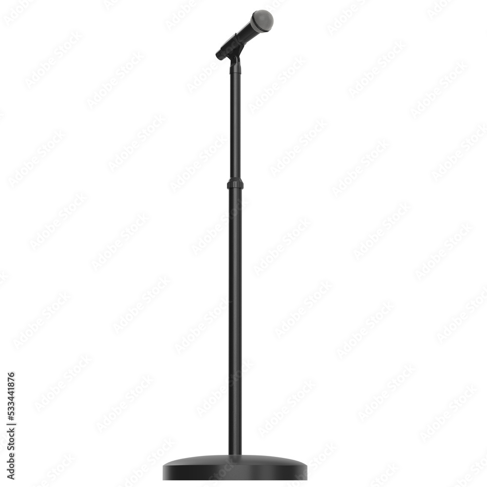 3D rendering illustration of a microphone on stand 3D rendering illustration of a microphone on stand