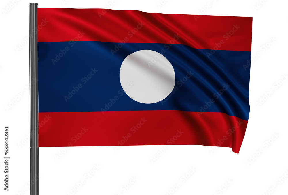 Laos national flag, waved on wind, PNG with transparency