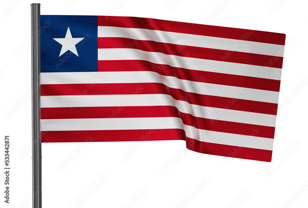 Obraz premium Liberia national flag, waved on wind, PNG with transparency
