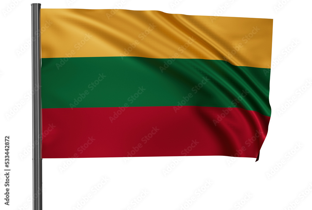 Lithuania national flag, waved on wind, PNG with transparency