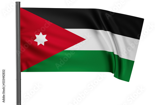 Jordan national flag, waved on wind, PNG with transparency