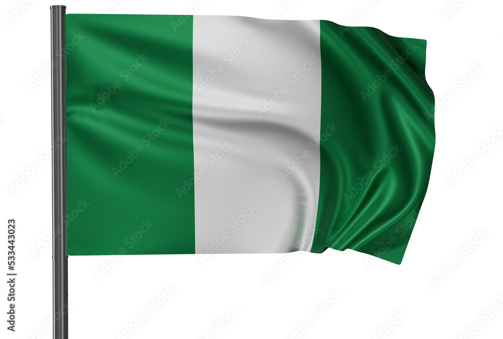 Obraz premium Nigeria national flag, waved on wind, PNG with transparency
