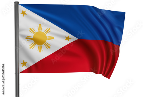 Philippines national flag, waved on wind, PNG with transparency