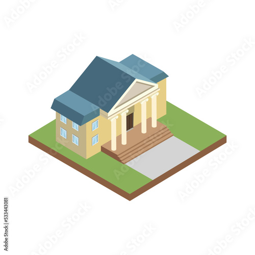 Courthouse building isometric 3D element. Law and judgment legal justice vector illustration.