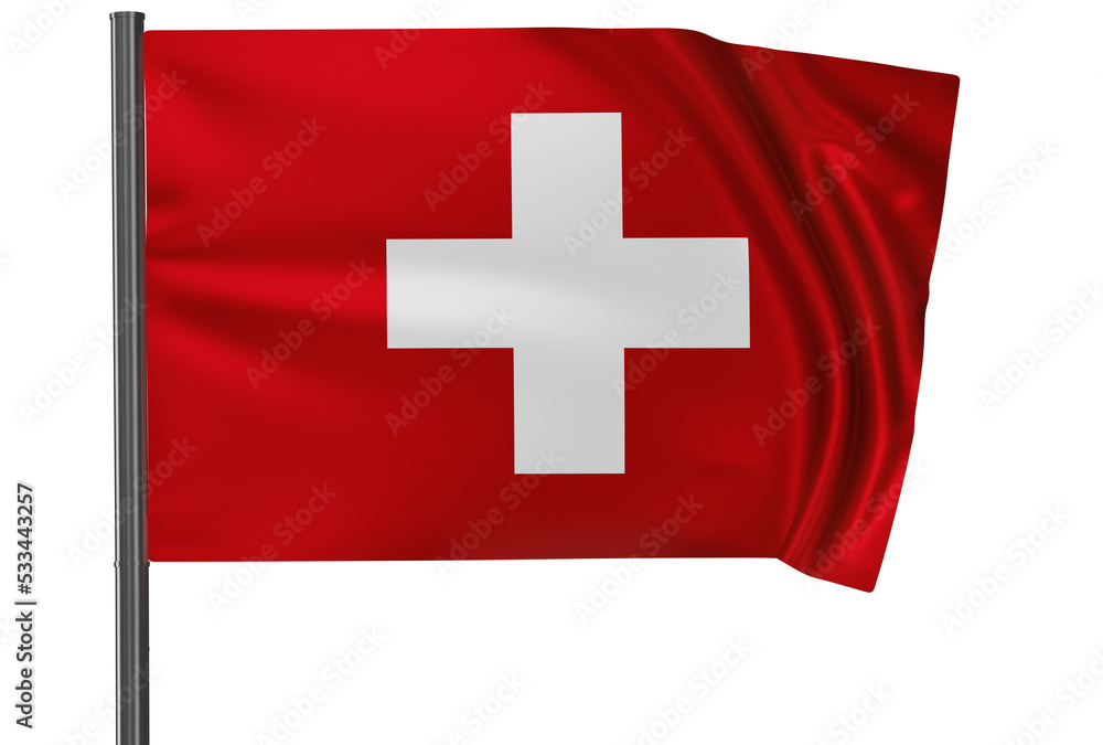 Switzerland national flag, waved on wind, PNG with transparency