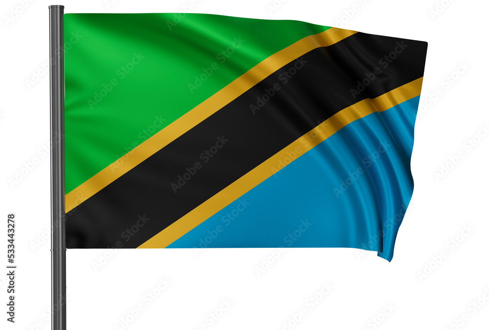 Tanzania national flag, waved on wind, PNG with transparency