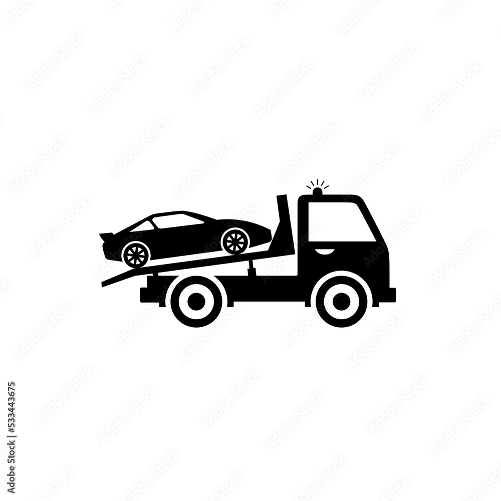 Tow truck icon. Towing truck van with car sign isolated on white background