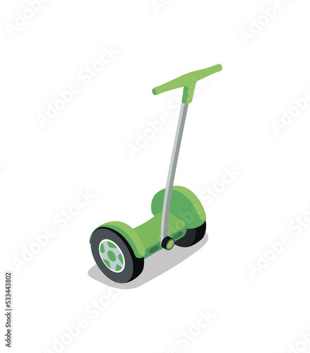 Electric segway isometric 3D element. Eco transport icon, urban and countryside traffic icon vector illustration.