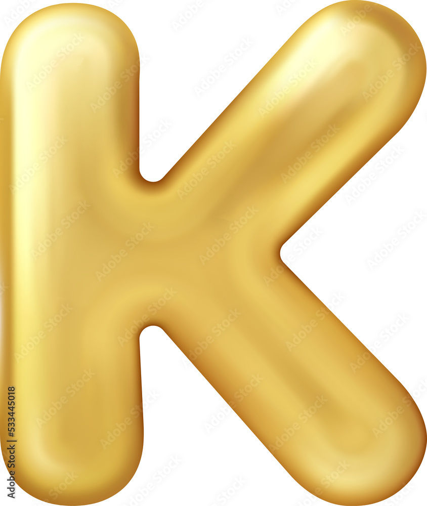 Shiny golden balloon uppercase english alphabet text K Shiny golden balloon uppercase english alphabet text K