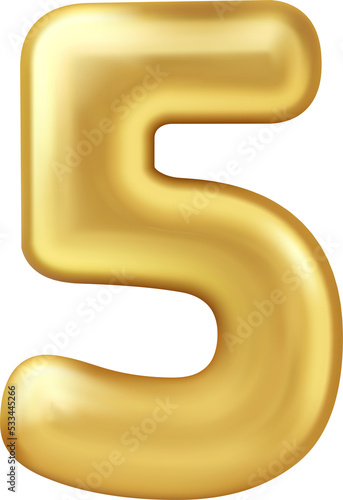 Shiny golden helium balloon typographic design number 5