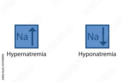Hypernatremia and Hyponatremia – Sodium Na excess and deficit electrolyte disorder, blue arrow icon vector illustration