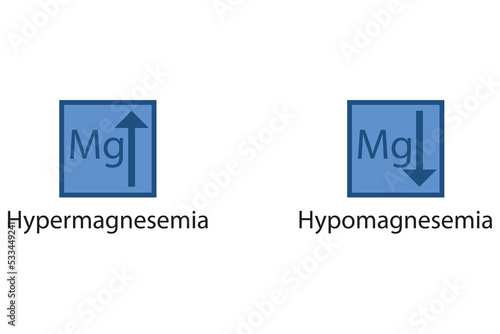 Hypermagnesemia and Hypomagnesemia – Magnesium Mg excess and deficit electrolyte disorder, blue arrow icon vector illustration
