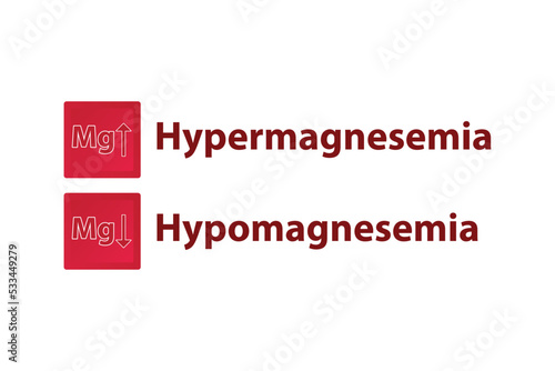 Hypermagnesemia and Hypomagnesemia – Magnesium Mg excess and deficit electrolyte disorder, red and white arrow icon vector illustration
