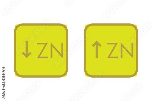 Hypozincaemia and Hypozincaemia – Zinc Zn excess and deficit electrolyte disorder, yellow arrow icon vector illustration