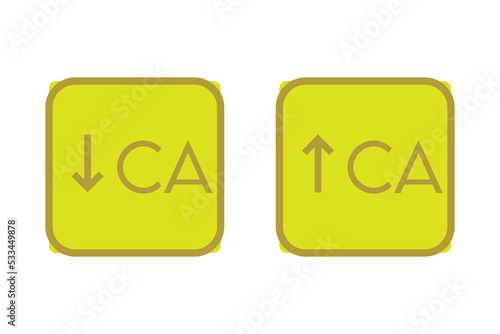 Hypercalcemia and Hypercalcemia – Calcium Ca excess and deficit electrolyte disorder, yellow arrow icon vector illustration