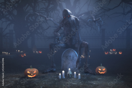 Artistic 3D illustration of a halloween scene photo