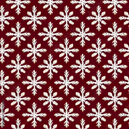 Simple childlike Christmas seamless pattern with geometric motifs. Snowflakes, circles with different ornaments. Retro textile or wrapping paper design.