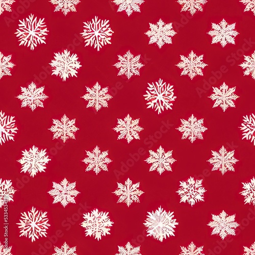 Simple childlike Christmas seamless pattern with geometric motifs. Snowflakes,  circles with different ornaments. Retro textile or wrapping paper design.