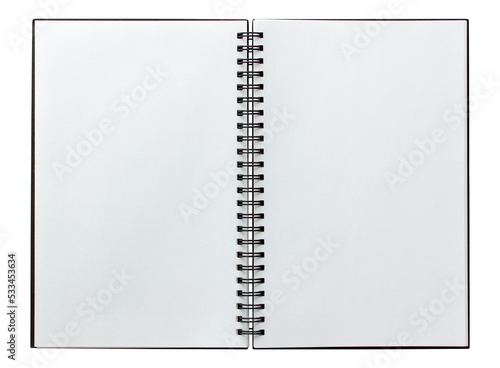 open spiral notebook isolated with clipping path for mockup photo