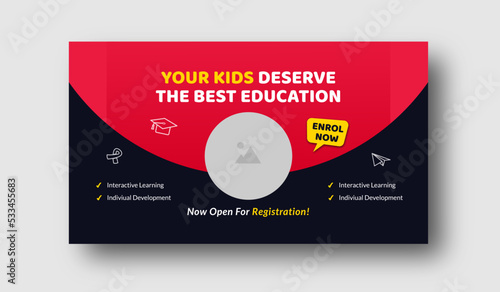 kids school education admission video thumbnail and web banner cover photo template. 