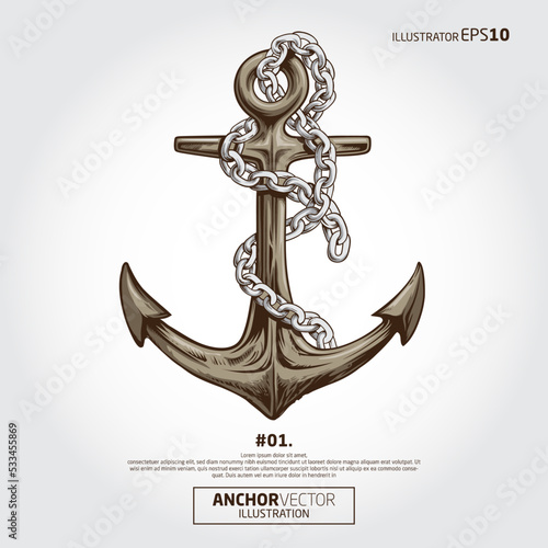 Anchor Vector Illustration. Highly detailed old metallic anchor. 