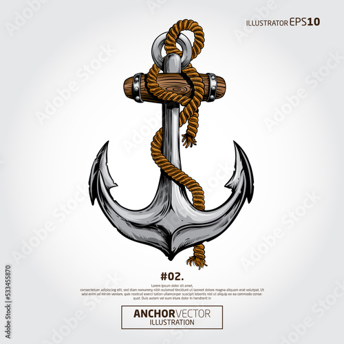 Anchor Vector Illustration.  Highly detailed old metallic anchor. 