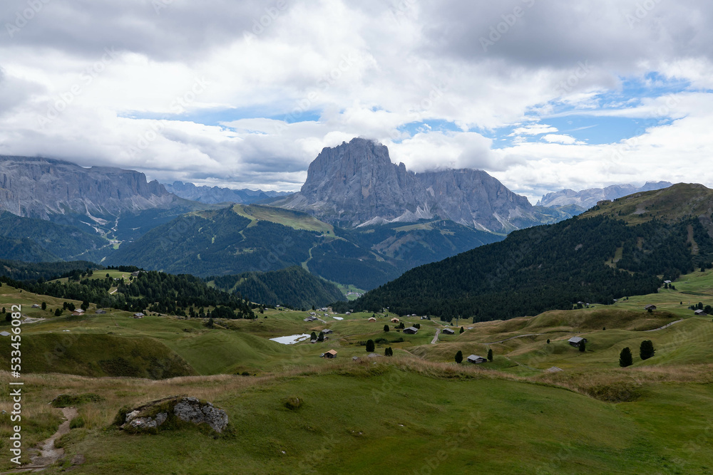 Landscape of the dolomites in the surroundings of Seceda on a cloudy day Landscape of the dolomites in the surroundings of Seceda on a cloudy day