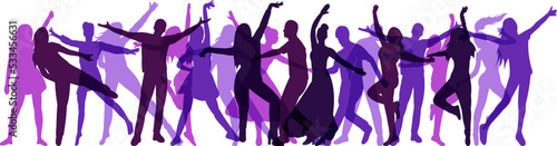 crowd of dancing people silhouette on white background isolated