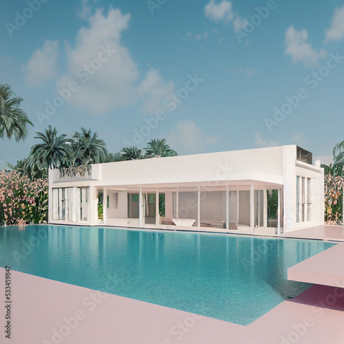 Villa with pink pool zone