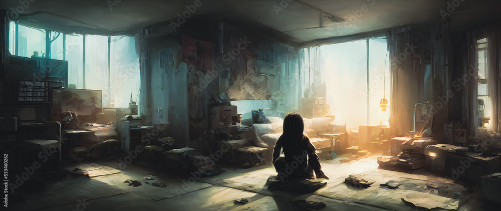 Artistic concept painting of a beautiful children room interior, background illustration.